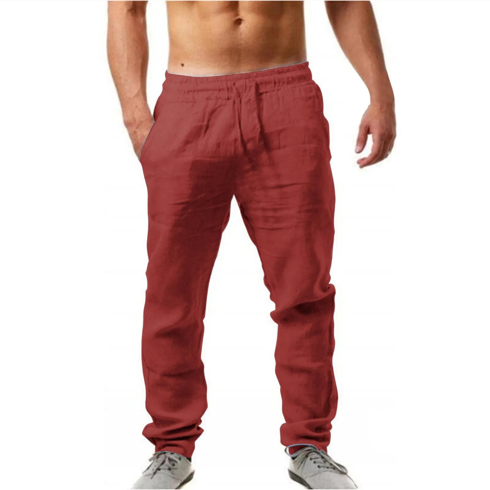 Men's Elastic Pants Solid Color Breathable Cotton Linen Loose Casual Pants Men Stretch Pants Glitter Foam Star