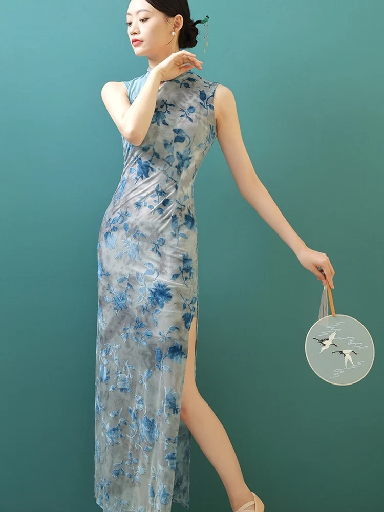 

Новая китайская женская длинная юбка Geta из бархата с цветочным принтом, дышащая, с разрезом, для повседневной носки, сексуальная, стройнящая, для молодых женщин