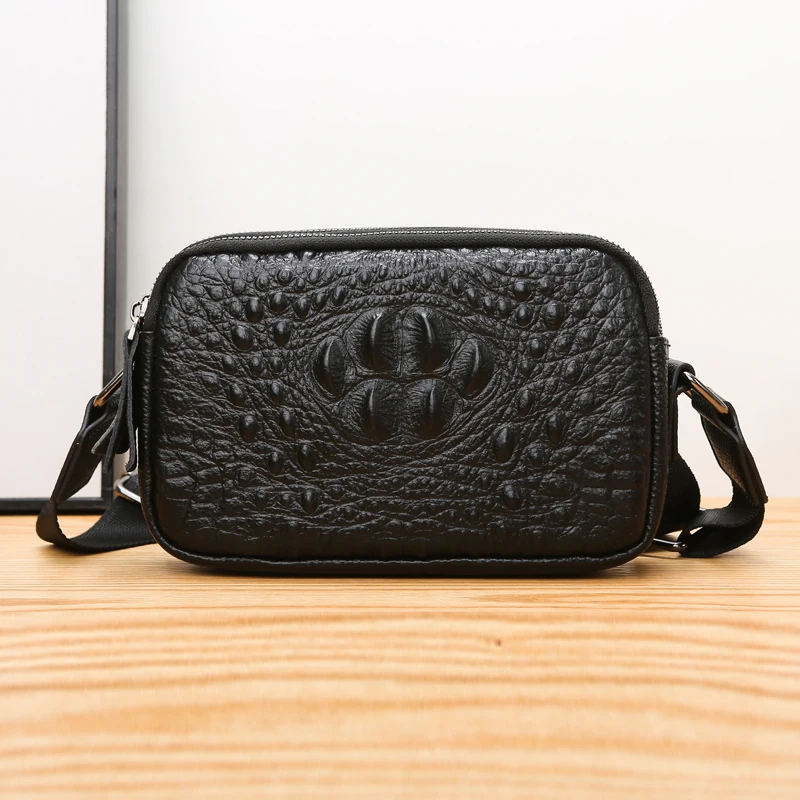 Fashion Real Cow Leather Alligator Pattern Small Handbag Men Women 7.9 inch Ipad Tote Crossbody Bag Casual Unisex Shoulder Bags