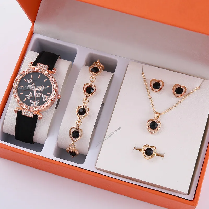 6/5/2/1 قطعة مجموعة ساعة نسائية عادية زهرة ساعة كوارتز التناظرية بولي Leather ساعة معصم جلدية وأساور Reloj Mujer Elegante لا صندوق