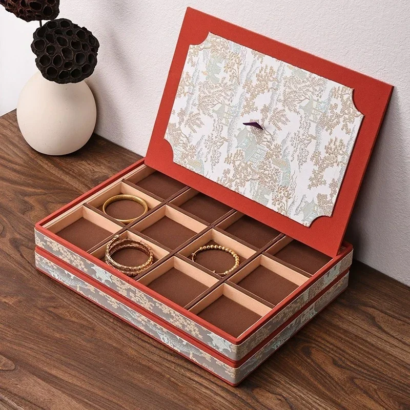 Luxury Jewelry Storage Box Embroidery Necklace Bracelet Display Tray Organizer Showcase Boxes Jewellery Protect Case with Lid