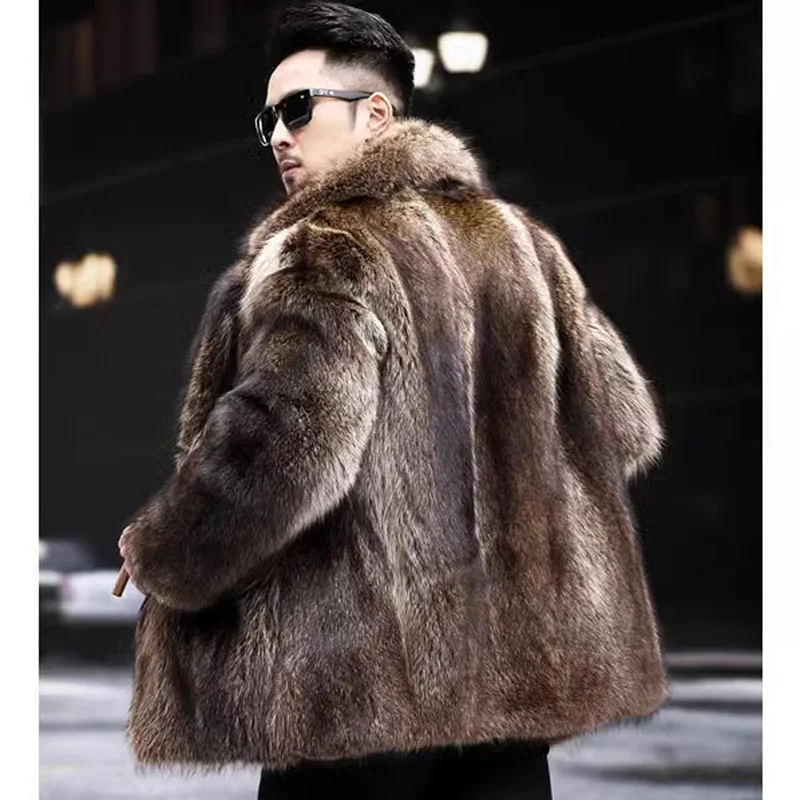 Men Autumn Winter Thick Maxi Faux Fox Fur Coat Jacket Long Sleeve Warm Luxury Fur Black Parkas Bontjas Furry Shaggy Outerwear