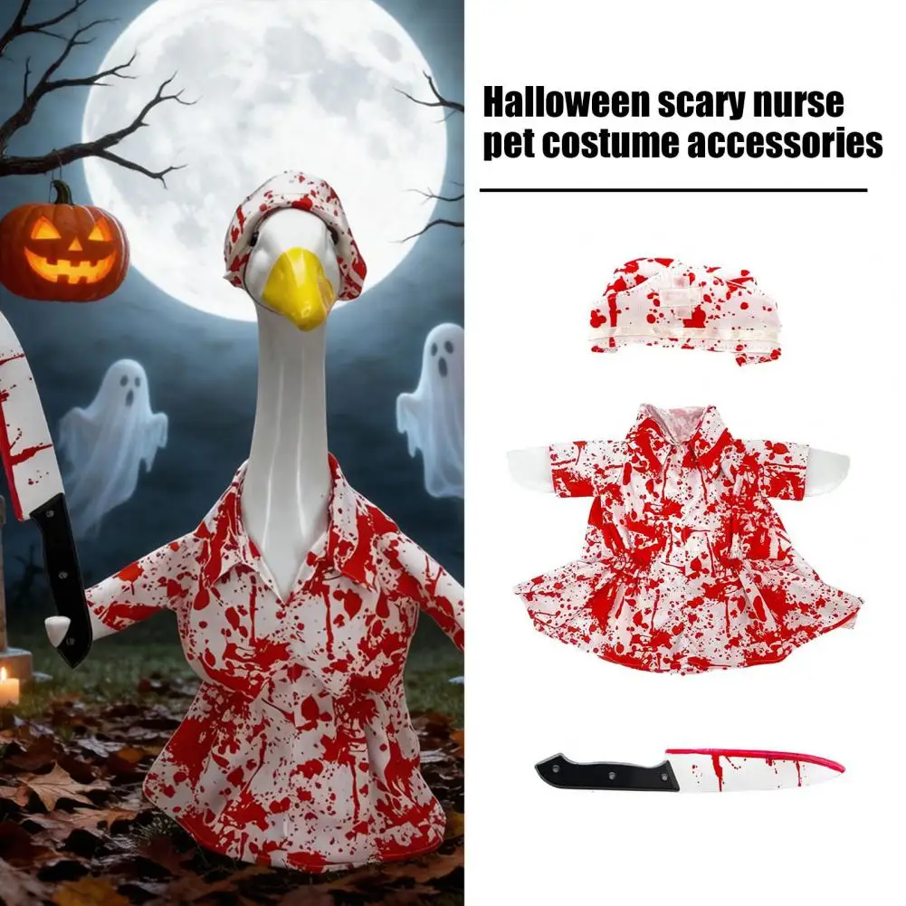 Halloween Porch Goose Outfit Porch Goose Clothes Halloween Goose Costume Set Blood-stained Outfit with Hat Knife for Haunted