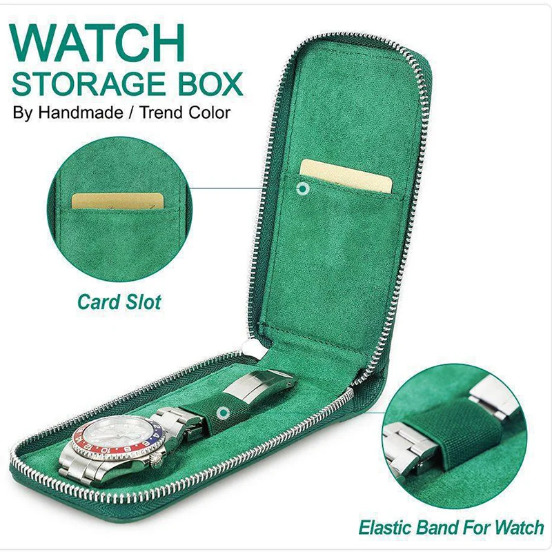 Crosshatch Watch Box Single Slot, Mechanical Watch Travel Portable Watch Case