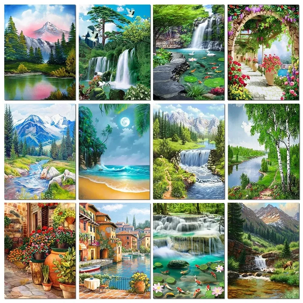 5D DIY Diamond Painting Landscape Forest Art Pictures Full Round Diamond Embroidery Cross Stitch Kit Home Decoration Gift