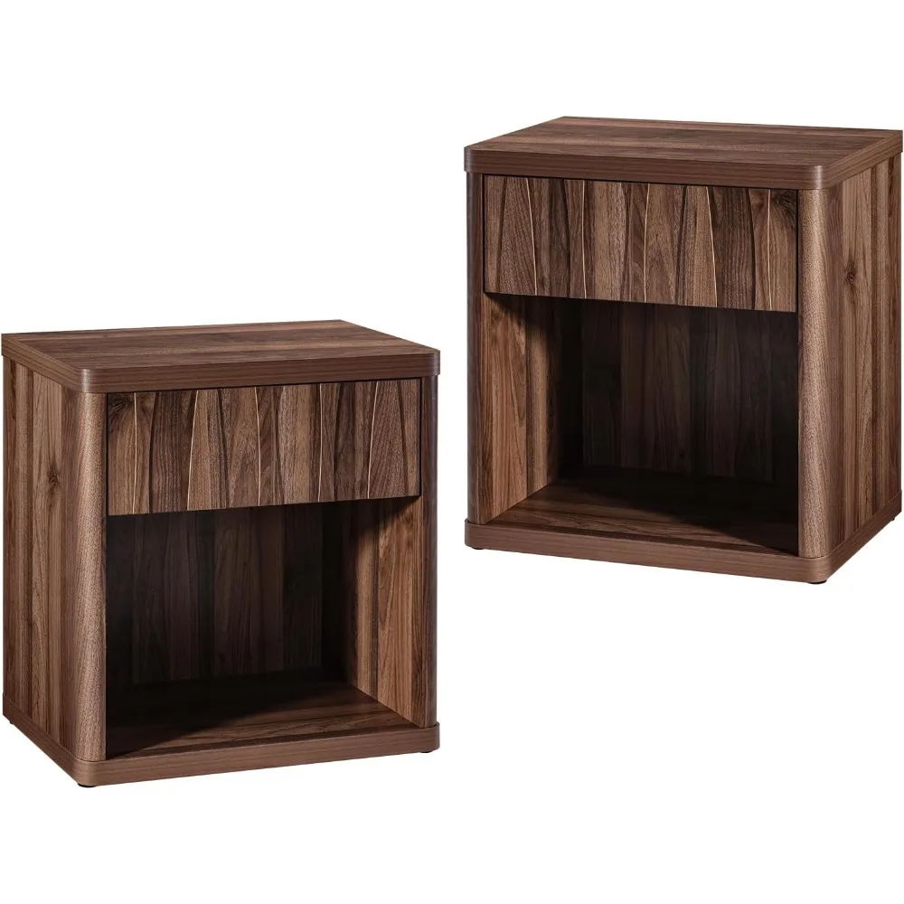

Cornwall Wave Pattern Night Stand Set 2, Wood Nightstand with Drawer, Side Tables Bedroom, Modern End Tables with Storage for So