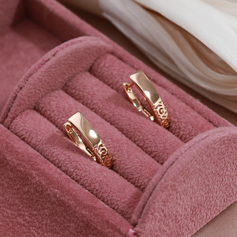 SYOUJYO New Fashion 585 Rose Gold Color Hoop Earrings For Women Vintage Glossy Bride Wedding Fine Jewelry Luxury English Earring