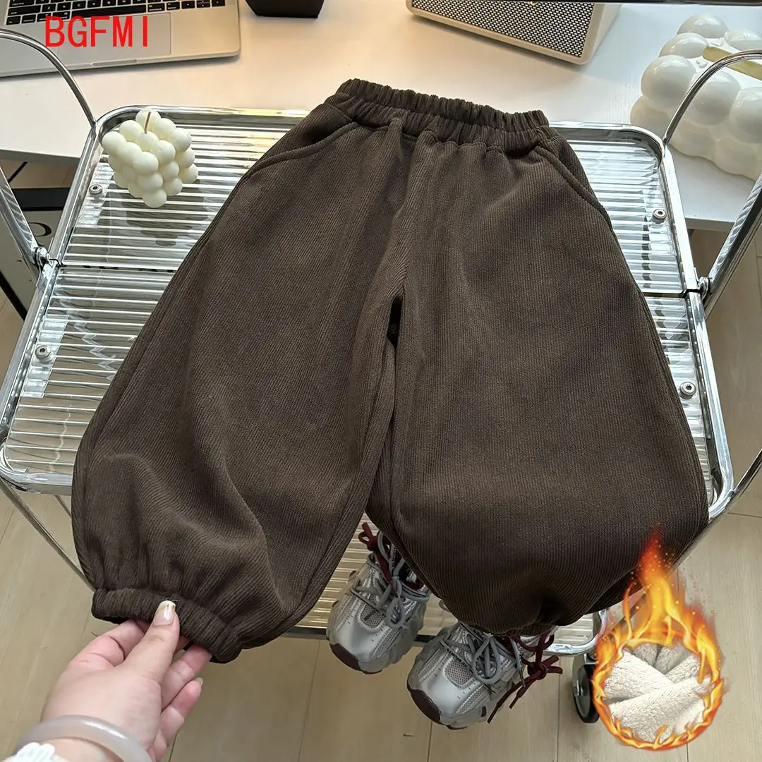 Teenager Boy Korean Lined Corduroy Pants Warm Toddler Girls Inteated Velvet Long Pants Autumn Winter Children's Clothing 2-12Y