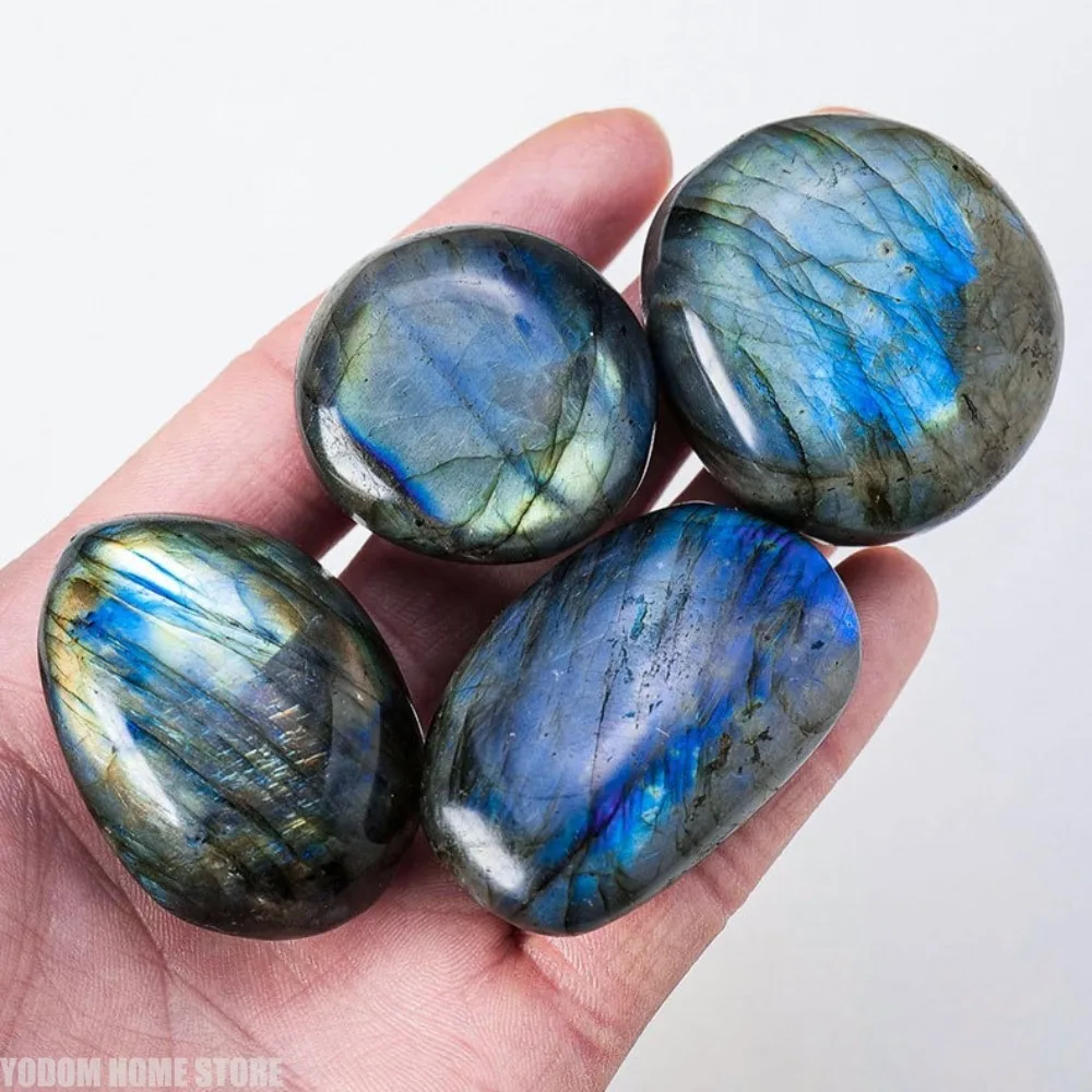 Natural Crystal Stone Labradorite Hand Toy Piece Blue Moonstone Yoga Stone Mine Mark Yoga Stone Decorative Ornaments
