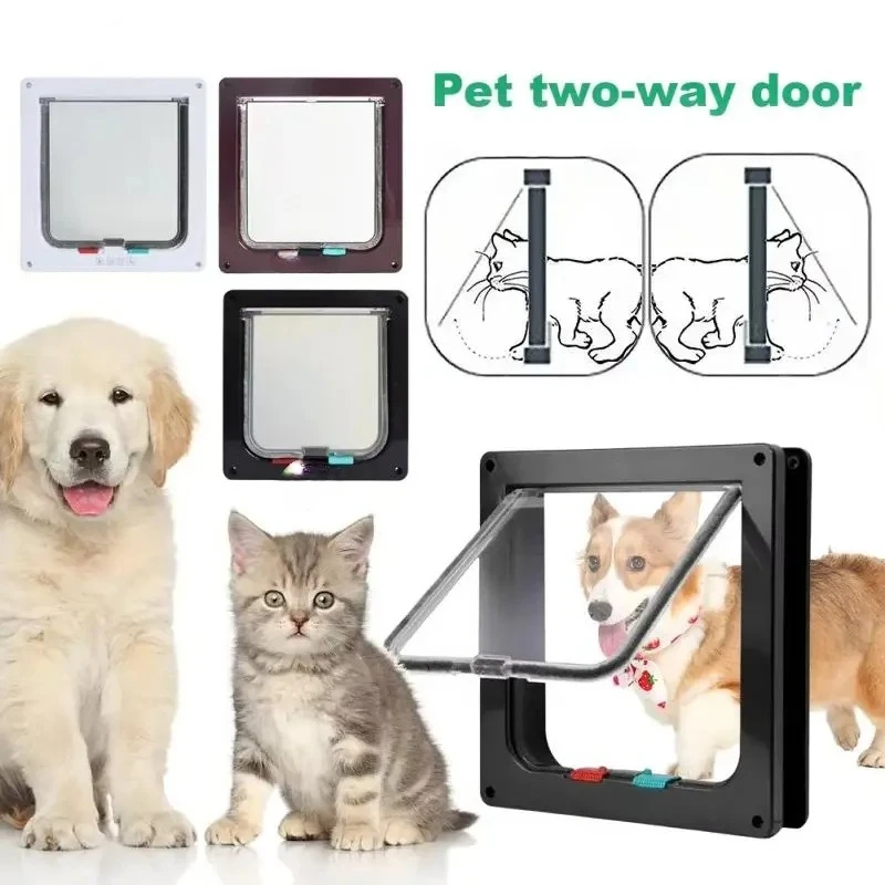 for Cat Flap Door with 4 Way Security Lock Abs Plastic Gate Safety In/out Dog Cat Flap Door Kit Household Pet Supplies