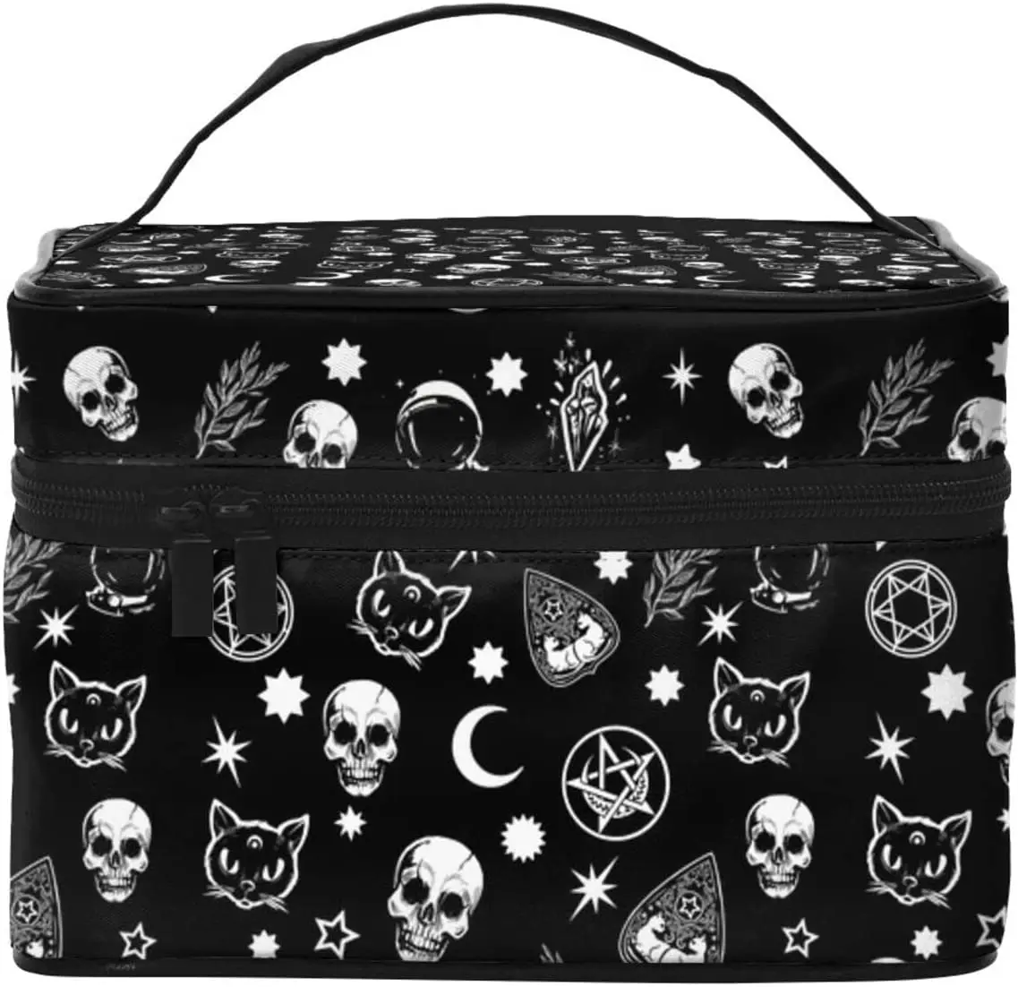 Skull Large Makeup Organizer Bag Women Travel Cosmetic Cases, Portable Cute Toiletry Bags for Girl, Moon Cat Star Space Plant