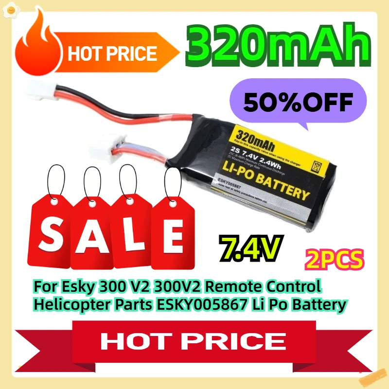 

7.4V 320mAh 2pcs For Esky 300 V2 300V2 Remote Control Helicopter Parts ESKY005867 Li Po Battery