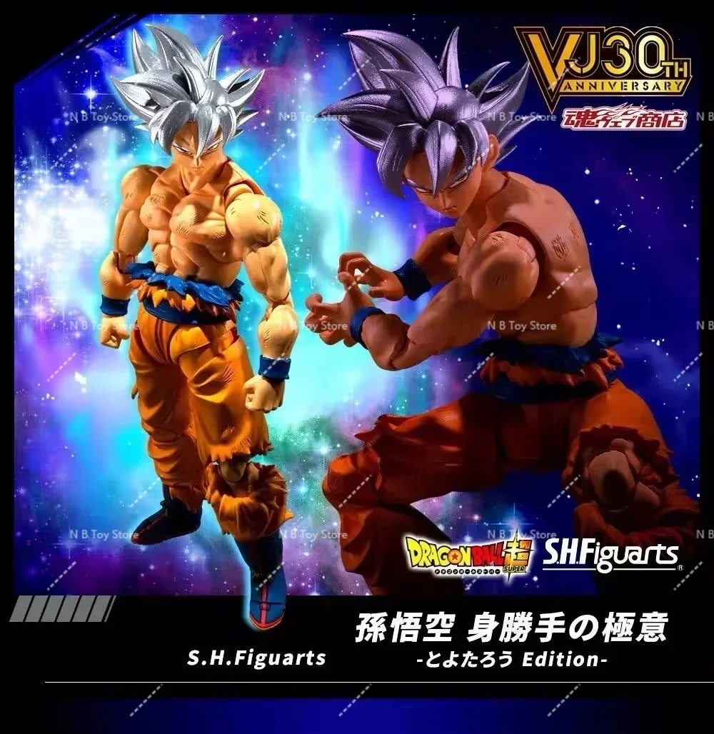 Original Bandai Dragon Ball Z S.h.figuarts Shf figura Son Goku pelo plateado Ultra instinto VJ30TH Anime figura de acción modelo de juguete