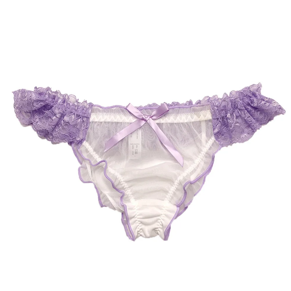 Damen Tanga mit Niedriger Taille, Netzstoff und Rüschen, Transparente Japanische Unterwäsche mit Schleife, Atmungsaktive Sehr Heiße Dessous
