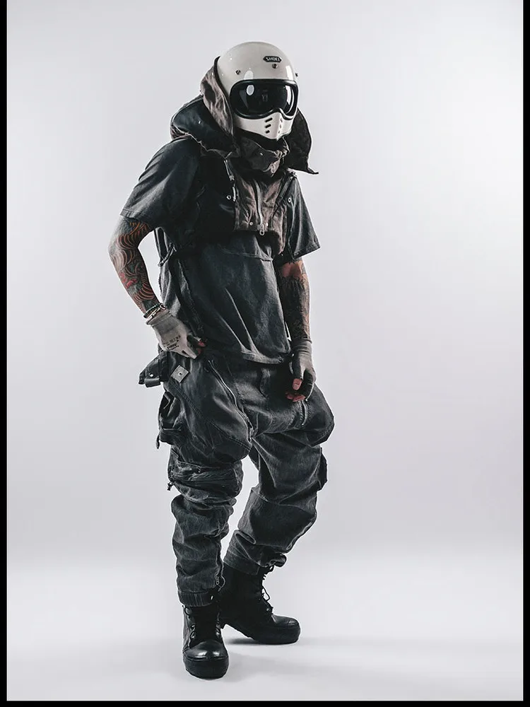 

Трехмерная пошивка, грязная стирка, чистый хлопок, свободная футболка с функцией ветра Wasteland, мужская футболка с короткими рукавами