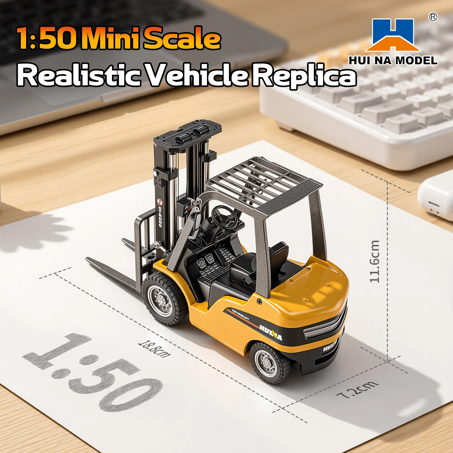 HUINA 9925 RC Forklift 1:50 Scale 2.4G 12CH Remote Control Engineering Vehicle with Light Sound Construction Toy Gift