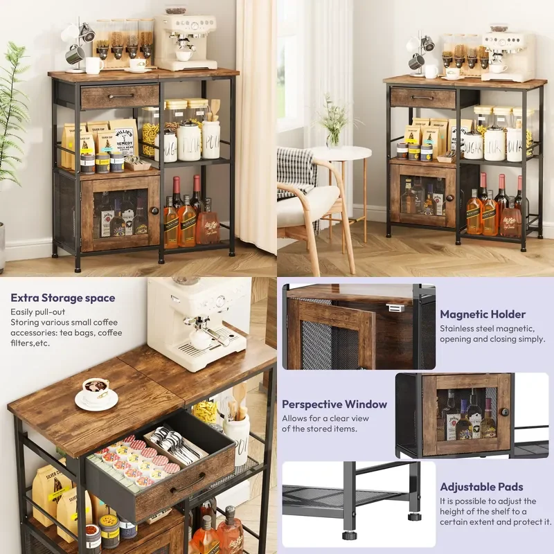 for Custom Panel Coffee Bar Cabinet Household Farmhouse Kitchen Counter Buffet Table Side Cabinet with Drawer Eco Friendly