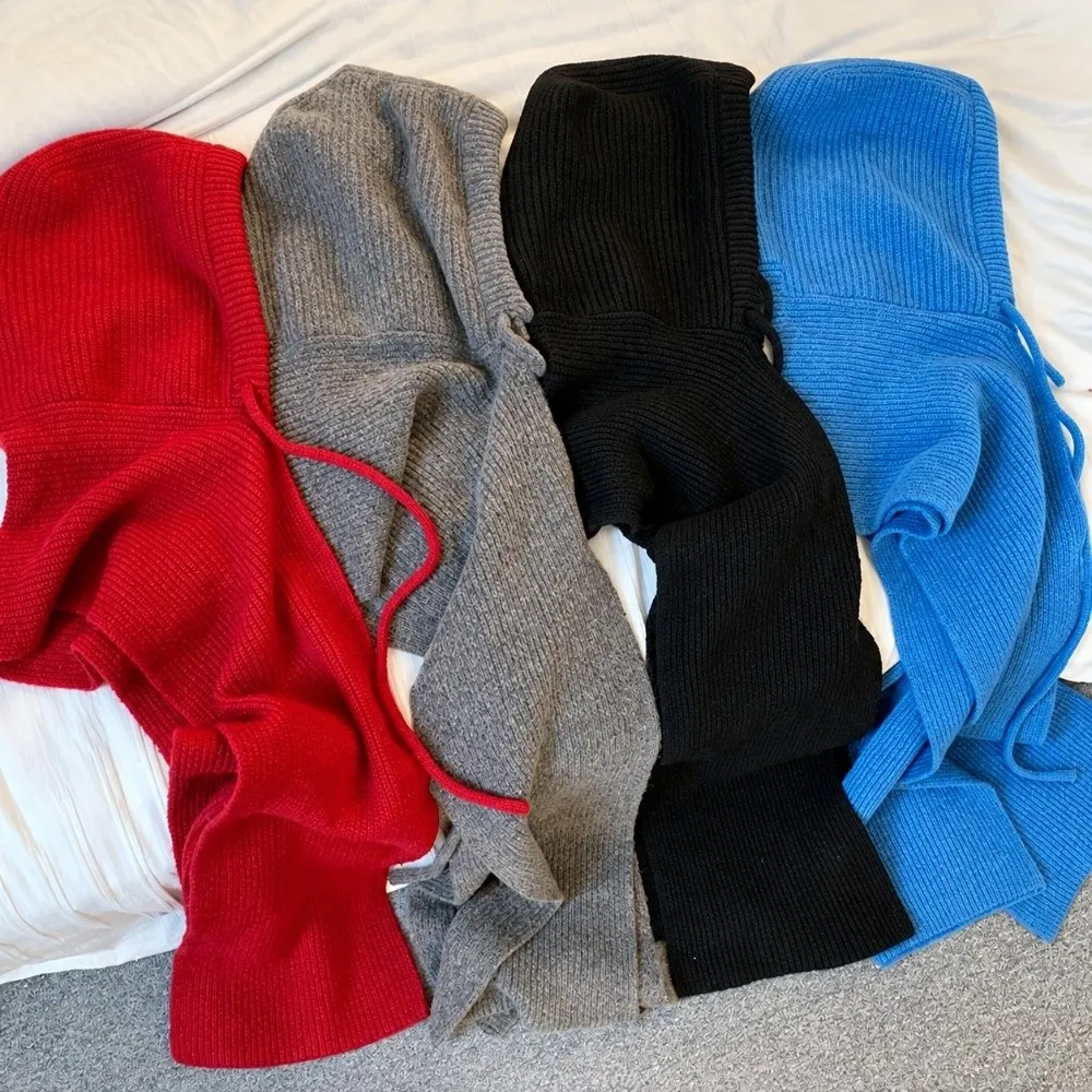 Koreanischer Winter-Stil: Balaclava-Mütze, einfarbig, dick gestrickt, Kapuzenschal-Kombination, gemütlicher Fleece, winddicht, integrierter Nackenwärmer – Detail 11