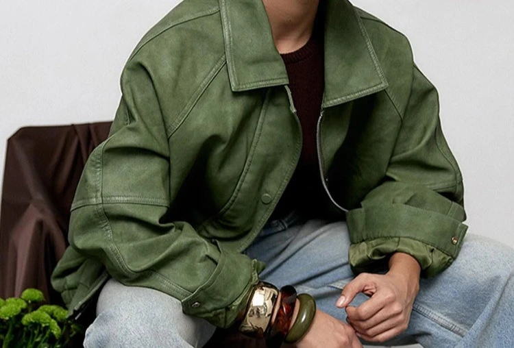 Fashion and Casual Loose Solid Color Leather Jacket, 2025 New Women's Clothing