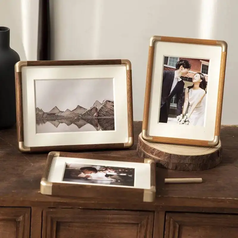 Black Walnut Solid Wood Rounded Corner Photo Frame Couple photo display Wooden Picture Frame Artwork Holder Desktop Decor