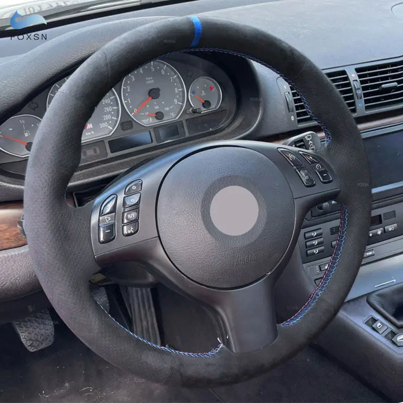 For BMW M Sport 3 Series E46 Coupe 2000-2006 M3 E46 M5 E39 2000 2001 2002 2003 Car Inner Steering Wheel Cover Suede Leather Trim