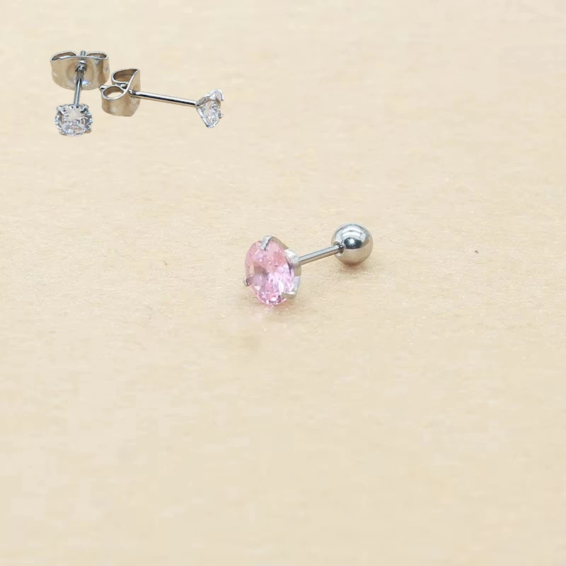 1PC Stainless Steel 6mm round Cubic Zirconia Earrings Hypoallergenic Fashion Jewelry Screw-back Posts 1.2*6mm for Ears