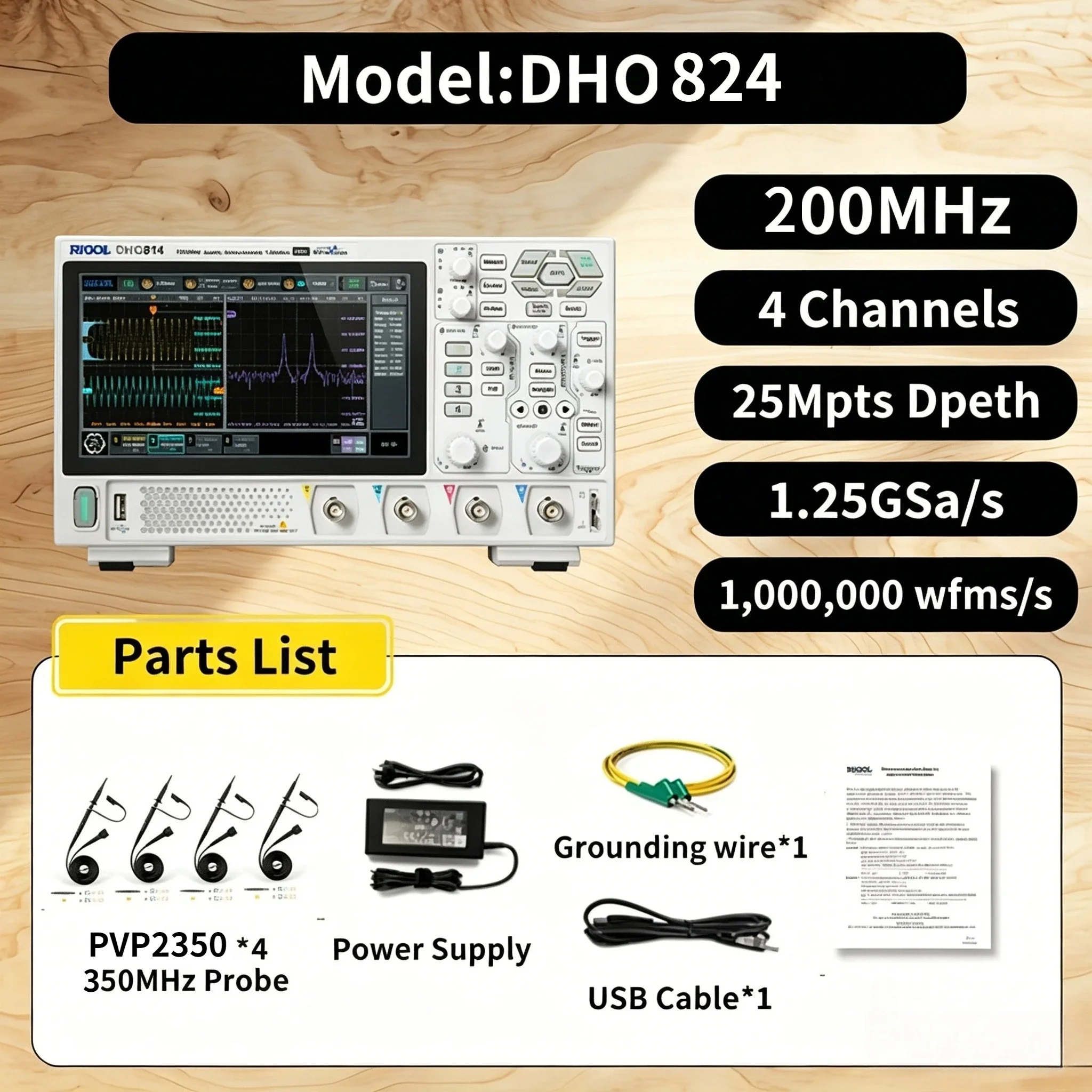 RIGOL DHO814 DHO824 DHO802 DHO804 DHO812 Digital Oscilloscope 12 Bit 1.25GSa/Sec 25MPts Depth DHO800 Series