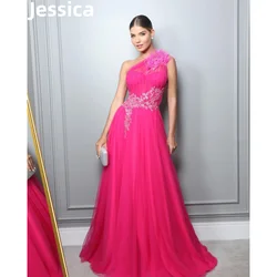 Jessica Pink Prom Dresses Luxury Embroidered Feathers Evening Dresses Tulle A-line Women's Wedding Party Dresses فساتين السهرة