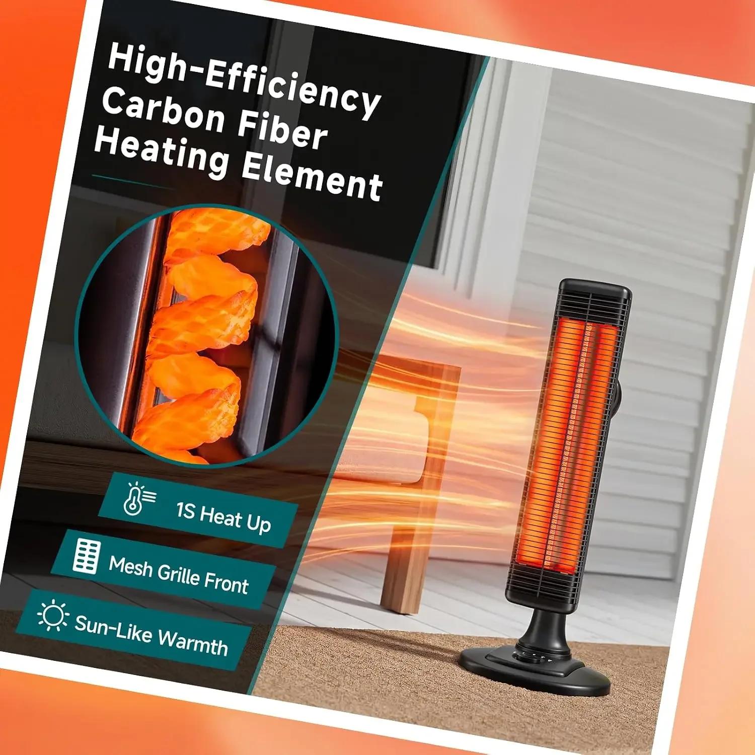 Outdoor Infrared Electric Patio Heater, Waterproof & Overheat Protection,Portable Floor Heater with 500W/1000W Adjustment, 90° R
