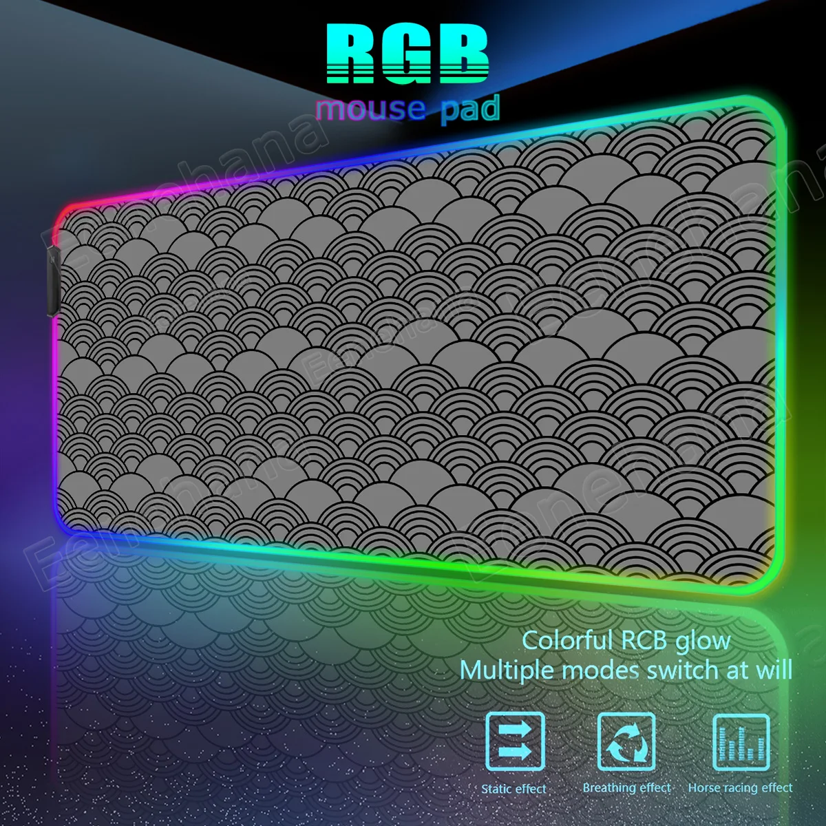 

RGB HD XXL Art Minimalist Waves Style Large Gamer Black Mouse Pad PC Gaming Accessories Emit Light Laptop Desk LED Extended Pad