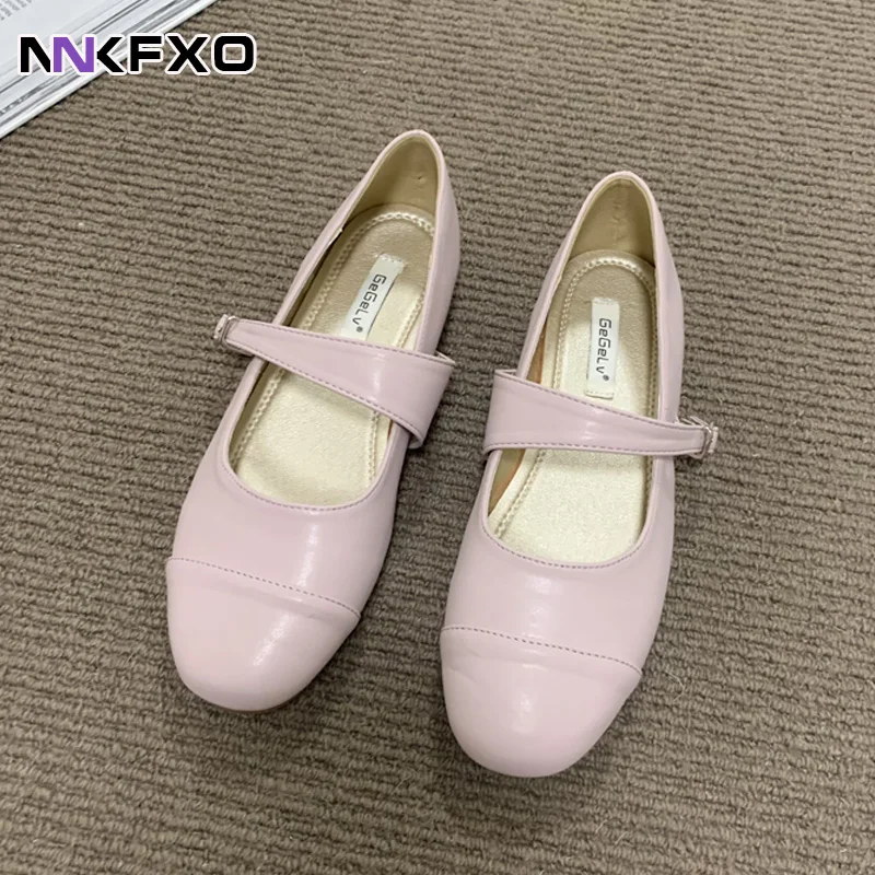 Women Flats Retro Leather Shoes Flat Heel Square Toe Casual Shoes Mary Janes Spring Summer Single Shoes