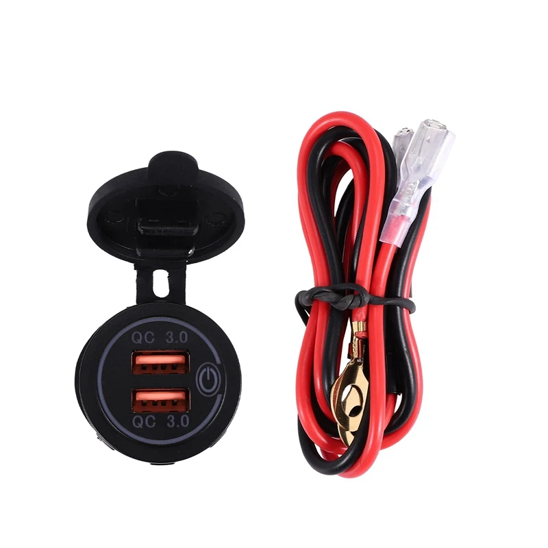 

Quick Charge 3.0 Dual USB Car Charger 12V 36W USB Fast Charger With Switch For Boat Motorcycle Truck Golf Cart