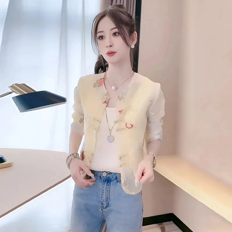 

Pan button Stand Collar Shirt Women Chinese Style New Summer Collection Stature Slimming Age Reducing Versatile Stylish Women