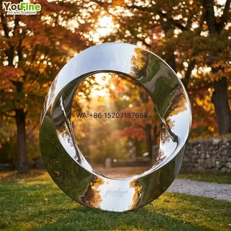 Wmwmnu Stainless Steel Mobius Torus Ring Sculpture Mirror Polished Reflective Outdoor Garden Park Landscape Art