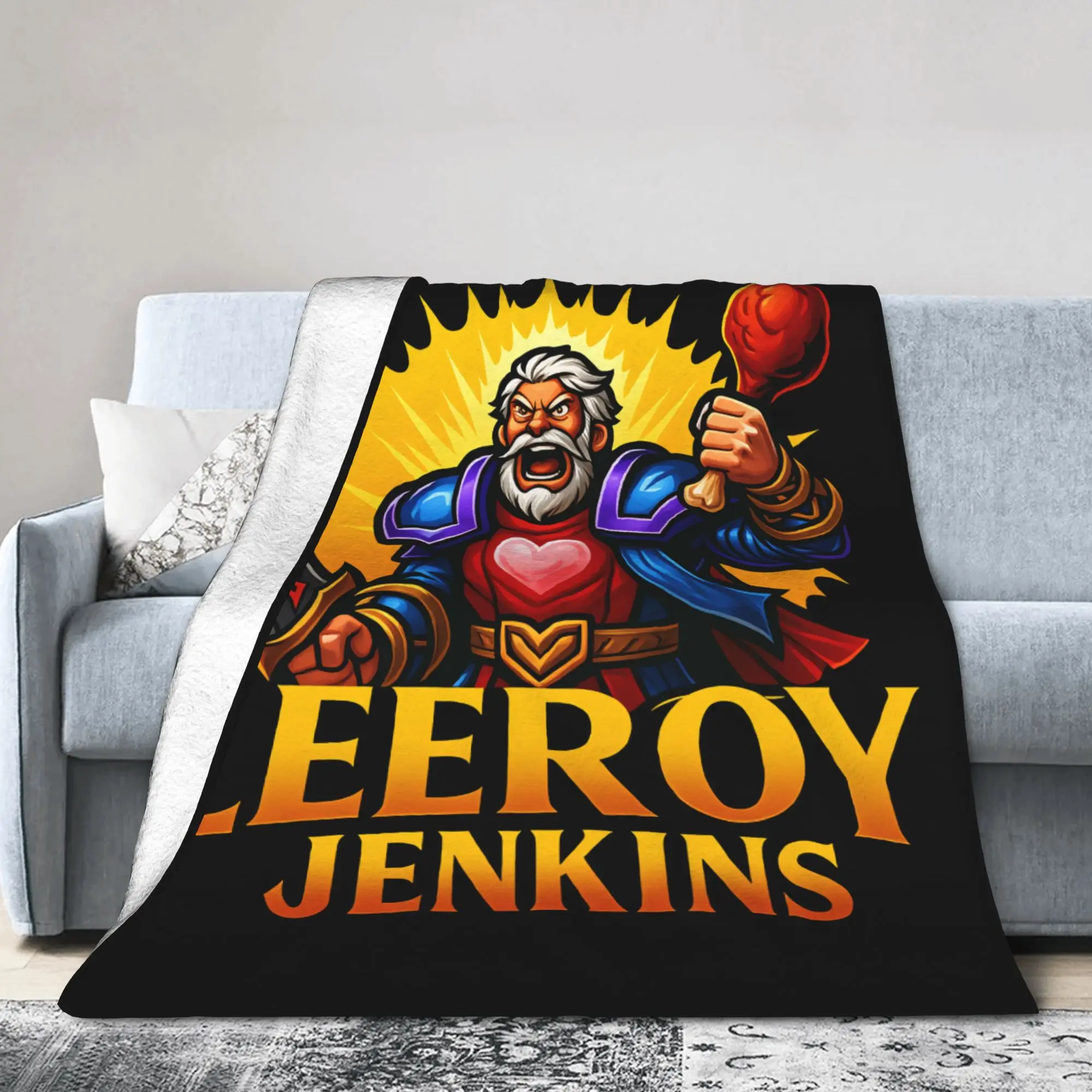 Leeroy Jenkins Flannel Blankets W-Warcrafts Game Awesome Throw Blankets for  Sofa Bedding Lounge 150*125cm Bedspreads