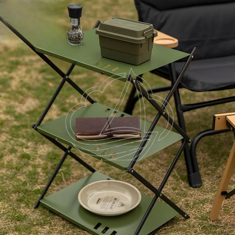 3-Tier Aluminum Storage Rack Deformable DIY Folding Tactical Table for Multi-scene Use
