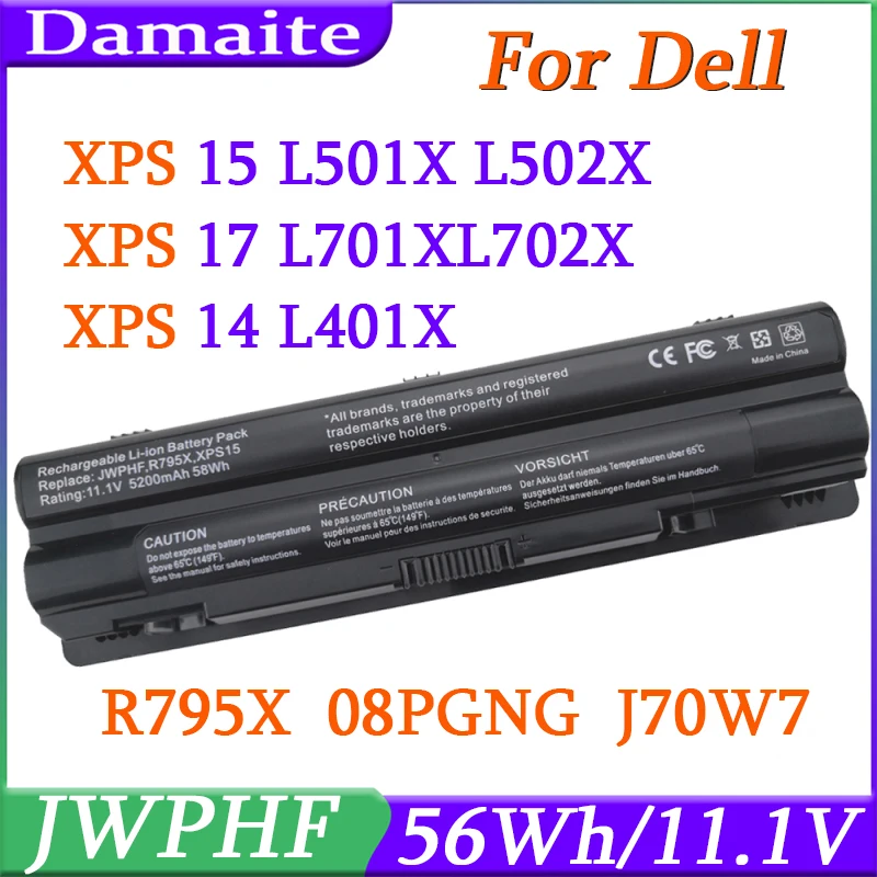 

JWPHF WHXY3 9 Cells 56Wh Laptop Battery For DELL XPS 14 15 17 L501X L502X L521X L701X L702X L401X J70W7 R795X THHK 312-1123