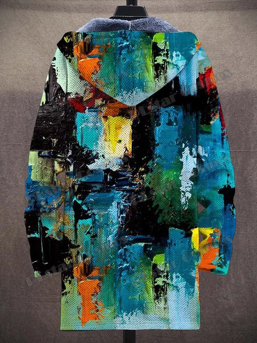 Color Oil Painting Art & Butterfly Pattern 3D Printed Mens Fashion Plush Thick Hooded Coat Winter Casual Warm zipper jacket CM04