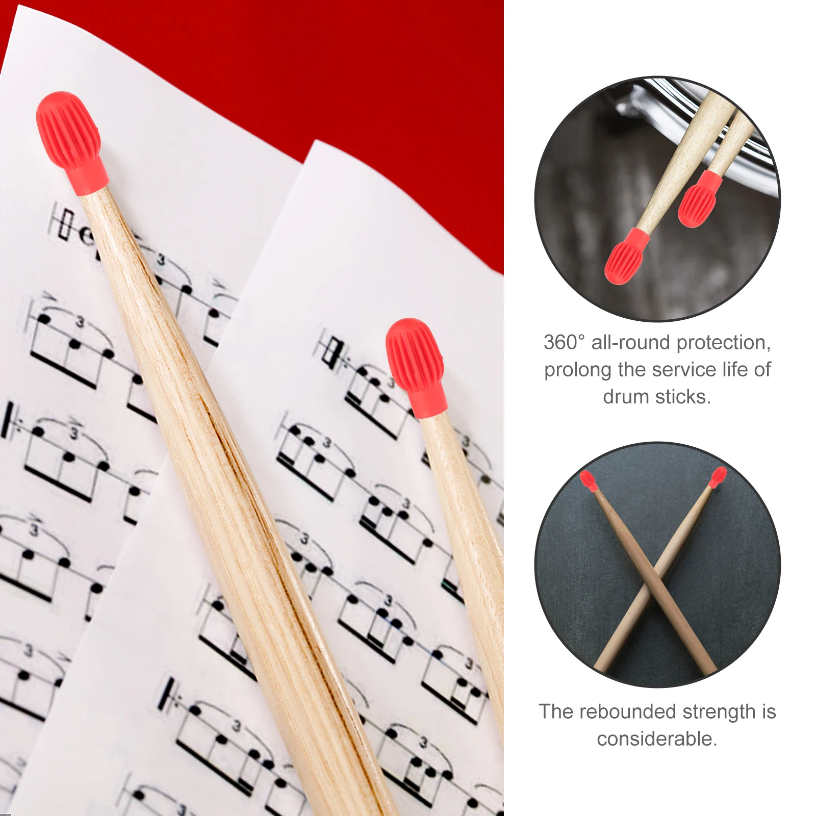

2 Pcs Drum Stick Silicone Case Drumstick Caps Accessories Protectors Red Covers For