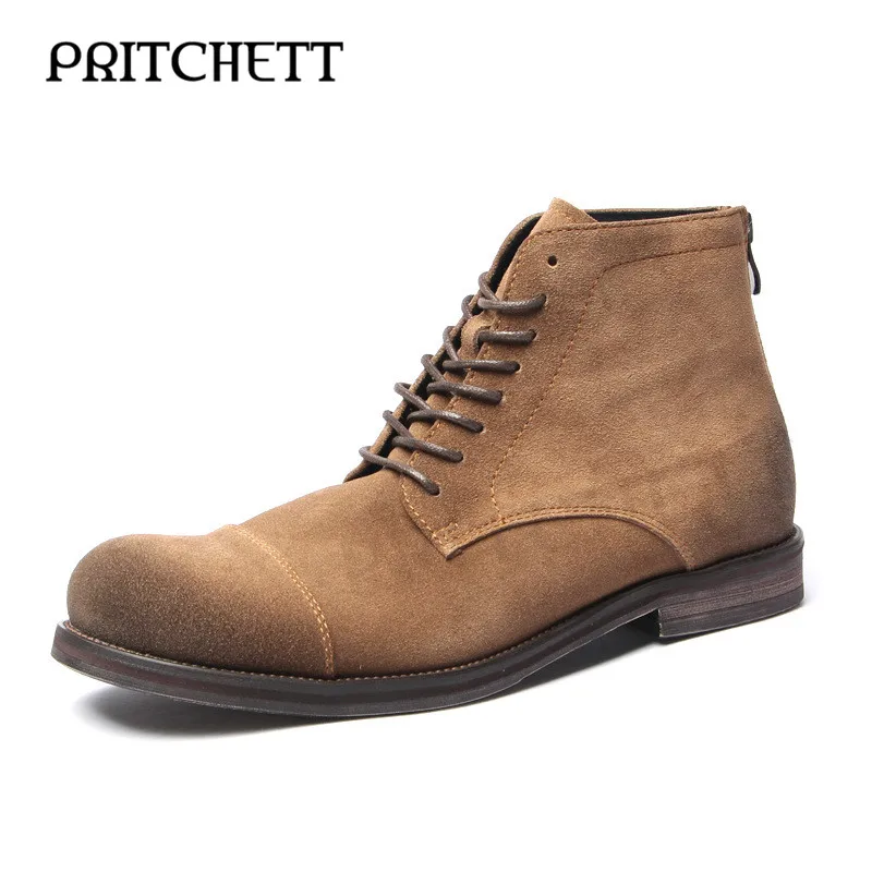 Suede Retro Work Boots Genuine Leather Distressed High Top Zipper Desert Boots Personalized Fashion Work Boots for Men