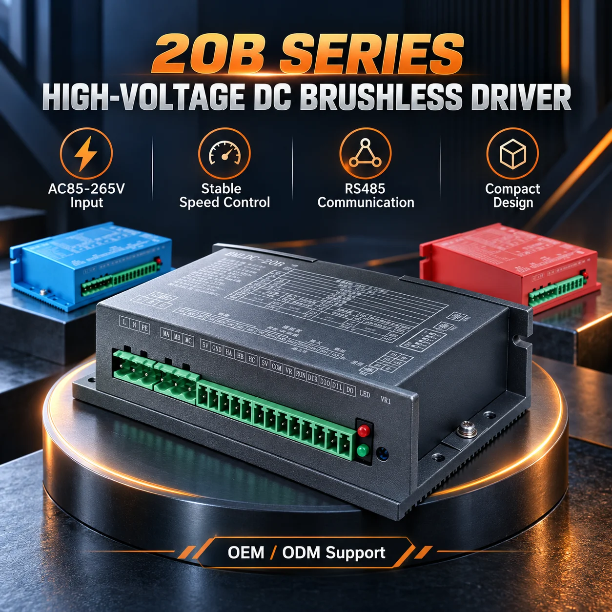 High Voltage Brushless DC Motor Driver AC110-220V 1.2A RS485 Speed Controller IP54 200-400W For Industrial Automation