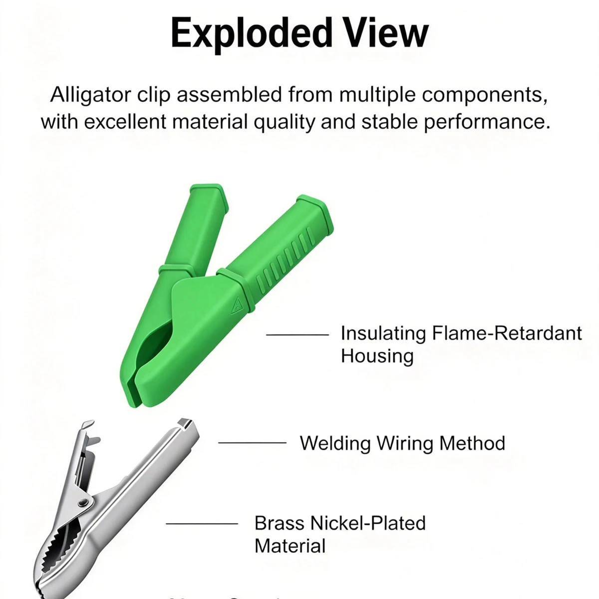 70A Insulated Alligator Test Clip 20mm Opening Brass‑Nickel Plated Solder‑Type Crocodile Clamp For High Current Test Connector