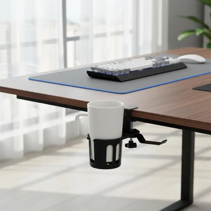 2 In 1 Universal Desk Cup Holder Adjustable Upgraded Arm Clamp Stand 360 Degree Rotating Table Edge Clamp Anti-Fall Cup Holder