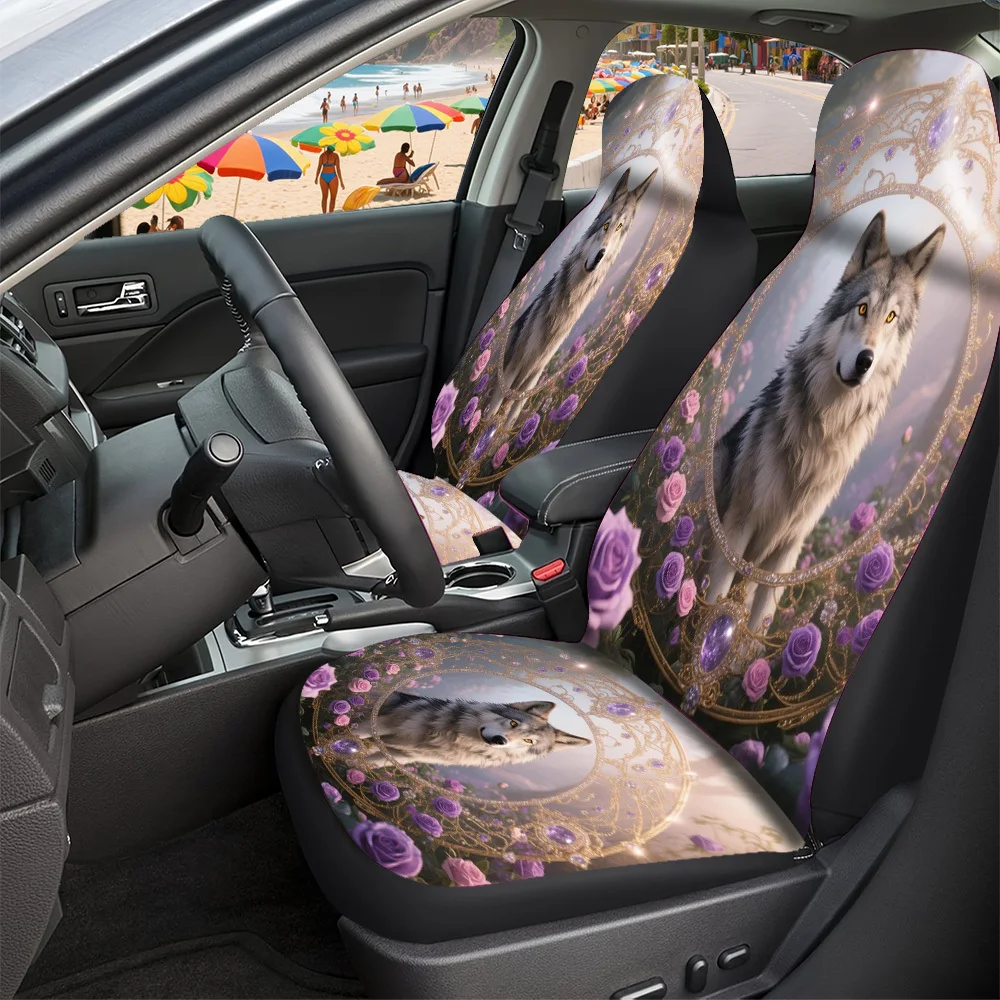 Trendy Printed Car Seat Covers With Halloween Christmas New Year Easter Designs Wolf Roses Frame Pattern Material Lucky Gift For