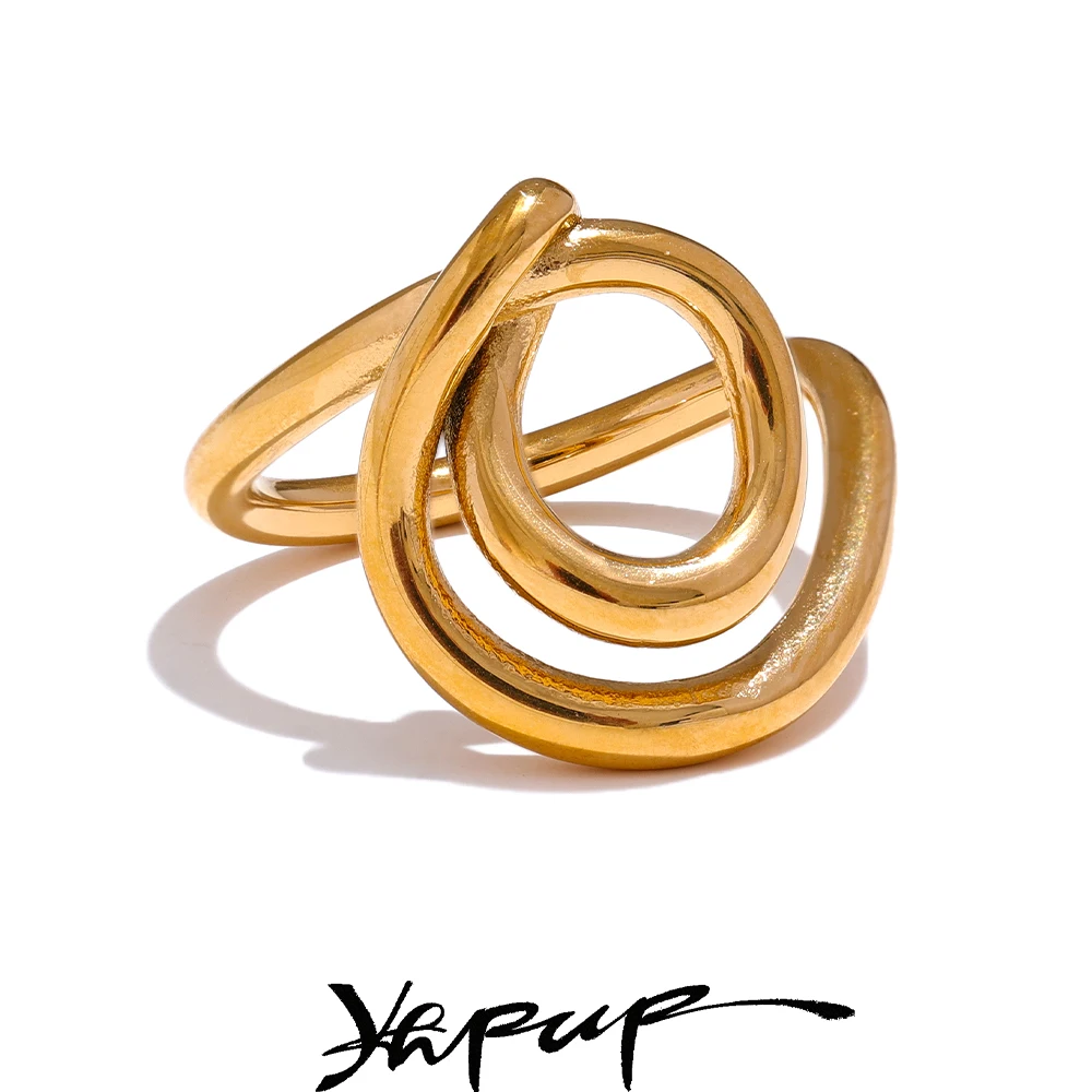 Yhpup – bague inhabituelle en acier inoxydable 316L, ligne géométrique, couleur or, antirouille, bijoux attrayants à la mode pour femmes