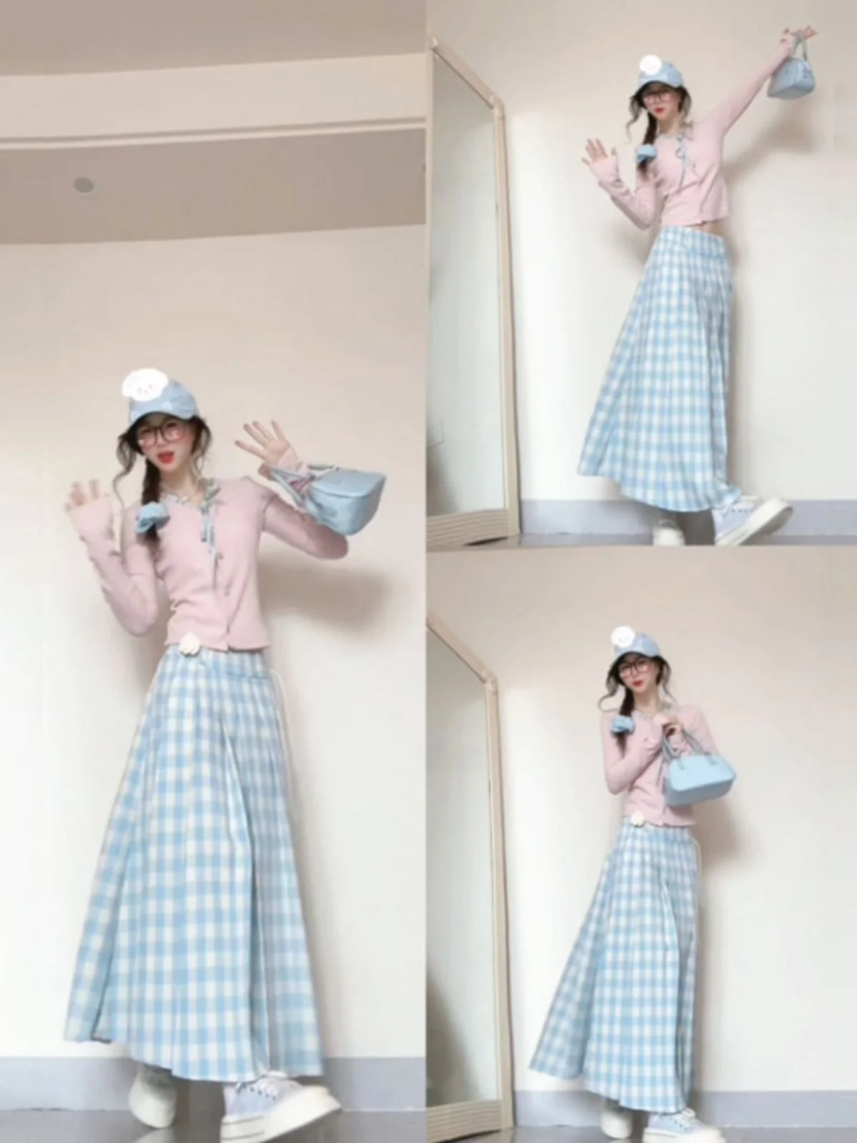 

Spring Awakening Pastel Pink Knitted Top And Skirt Set Comfortable Mid-Spring Fashion Outfit Women's Long Sleeve V-Neck Set