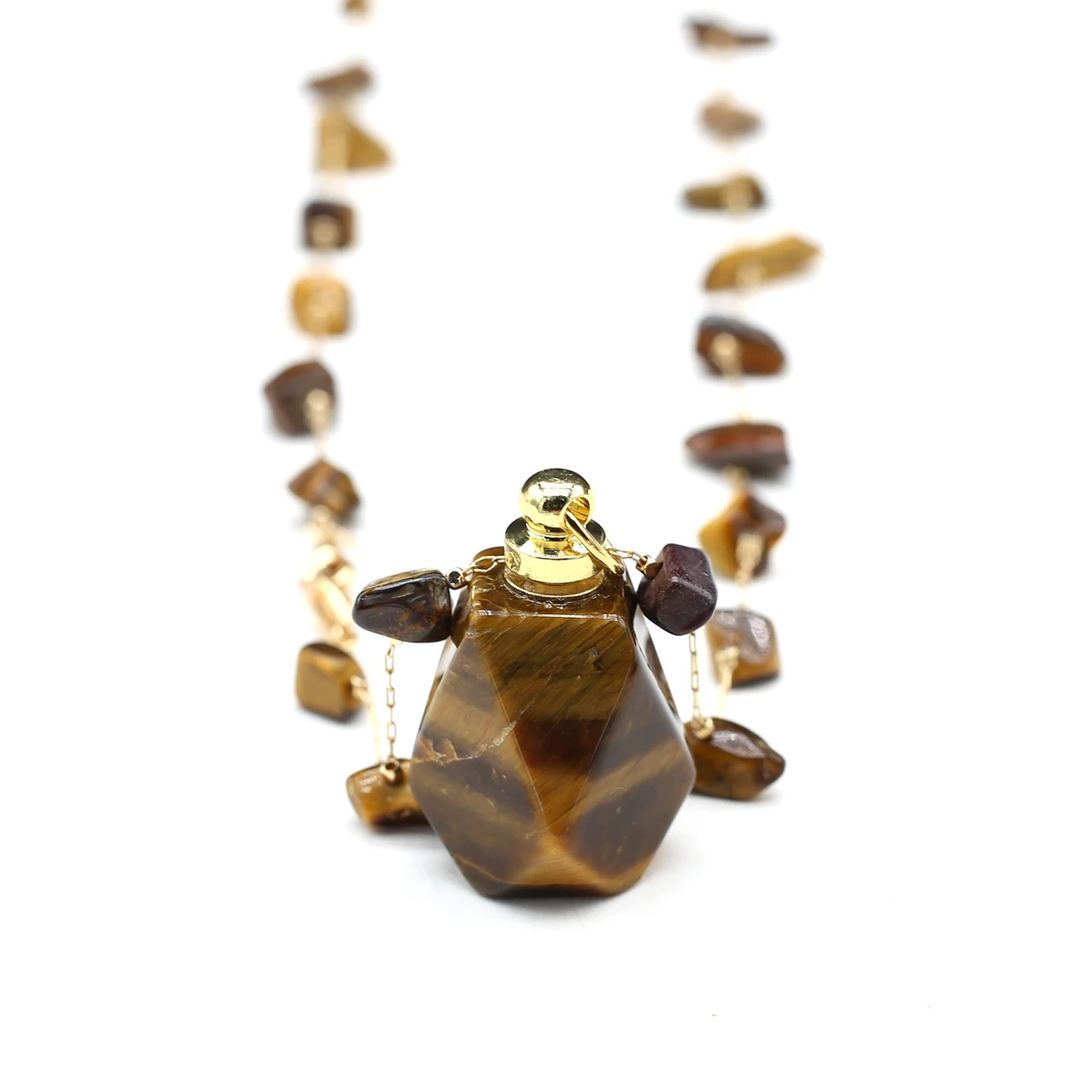 Perfume Bottle Pendant Tiger Eye Stone Necklace Natural Stone Essential Oil Diffuser Gravel Chain Charming Women Girl Daily Gift