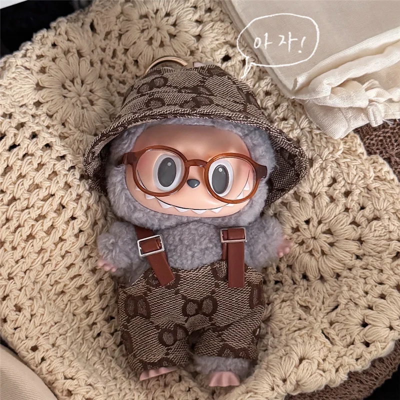 15 17 Cm Voor Labubu Mini Pop Kleding Luxe Jurk Strikje Tweedelige Set Kleding Messenger Bag Schoenen zitten Party Accessoires