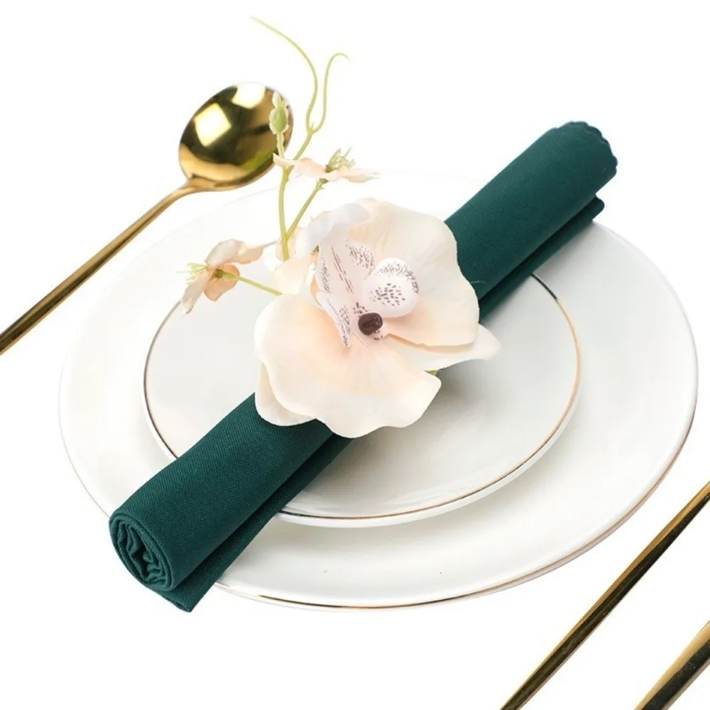 New Wooden Base Napkin Ring Orchid Handcrafted Flower Napkin Fastener Nordic Style Lightweight Napkin Holders For Home Dining