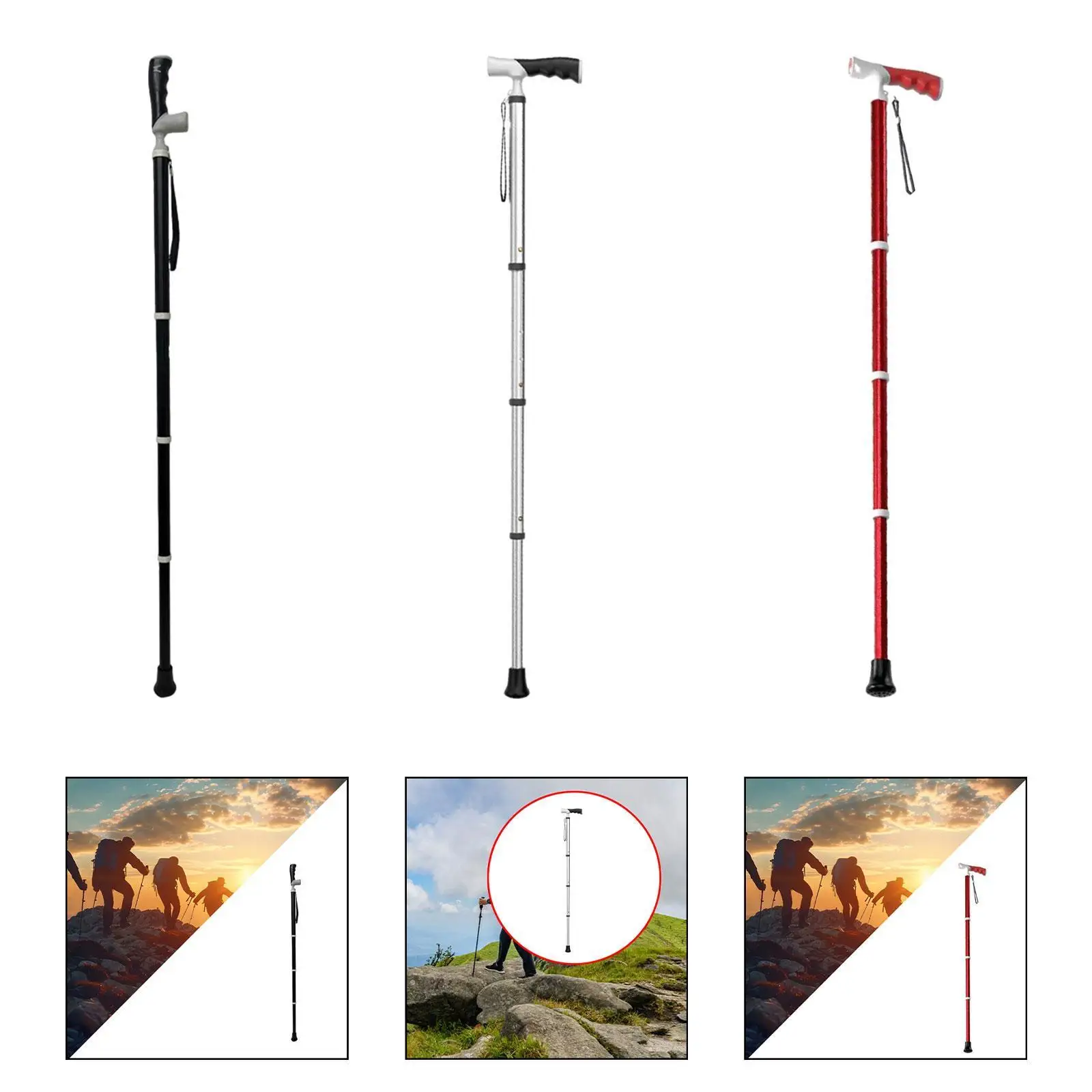 Mountain Trekking Pole Retractable Nonslip Handle Lock Practical Lightweight 3 Joints Stick for Hiker Backpacker Mountaineering